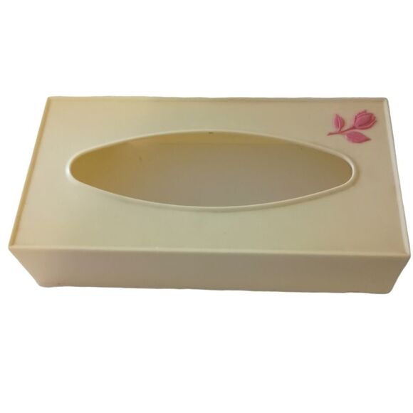 VIntage Tissue Box Cover Holder Fesco Plastic Beige Pink Rose Celluloid Plastic. - Picture 10 of 16